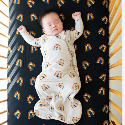 Image of KYTE BABY Unisex Rayon Made from Bamboo Sleep Bag for Babies and Toddlers, 1.0 Tog (Large, Rust Rainbow on Oat)
