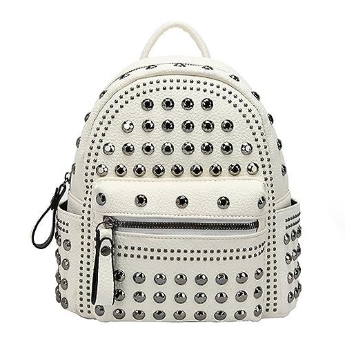 GJGJTER Women Rhinestone Rivets Small Backpack Casual Daypacks Gothic Shoulder Bags Handbag Purse-White