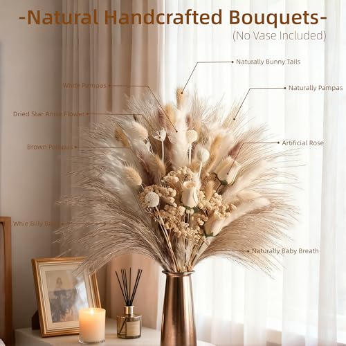 Ramo de flores secas naturales crema con hierba pampas y decoración boho miniatura 5