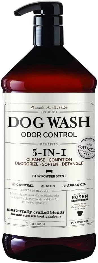 Dog wash Odor Control 5-in-1, Cleanse, Condition, Deodorize, Soften and Detangle, Made in The U.S.A Large 1 Liter Size 32 oz.…