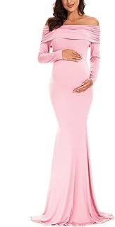 Off Shoulders Maternity Dress Long Sleeve Ruched Maternity Gown Baby Shower Photography Pregnant Dress - Buy now
