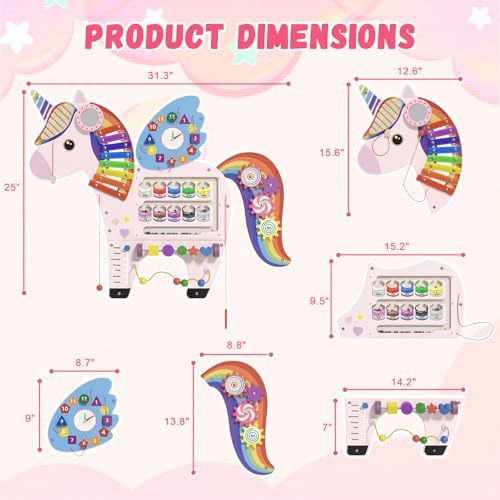 Image of Spacocld Activity Wall Busy Board Panels - Sensory Wall Panel for Kids (5 Pieces Colorful Unicorn)
