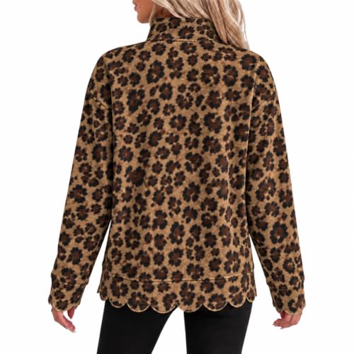 Sweatshirts for Women,Scalloped Sweatshirt for Women Leopard Print Quarter Zip Loose Fit Pullover - image 4