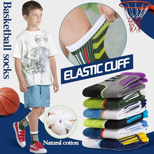 Image of Welwoos 6 Pairs Kids Boys Girls Socks Athletic Basketball Youth Sport Crew Cotton Breathable Soft Socks