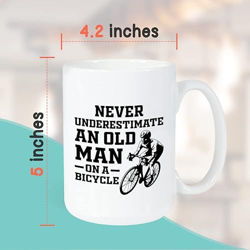 Miniatura 4 de Taza de café Biker Dad  Never Underestimate an Old Man on a Bicycle  Bicicleta, ciclismo, abuelo, día del padre, 15 onzas, color blanco