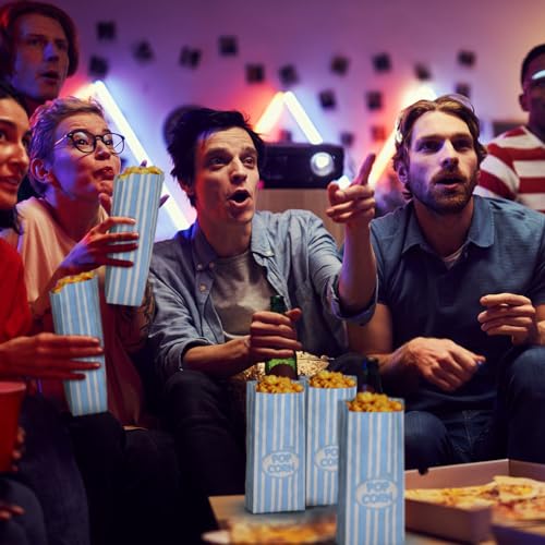 Image of Sherr 1000 Pcs 2oz Blue Popcorn Bags Bulk Retro Stripes Disposable Popcorn Bags for Circus Carnival Party Favors Movie Nights Birthday Party Event Supplies Machine Accessories(Light Blue)