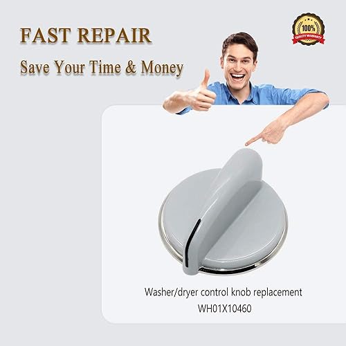 Miniatura 4 de prime&swift WH01X10462 Pomo de control de secadora con anillo de metal reforzado (paquete de 2) de repuesto para perilla de secadora GE WH01X10309,