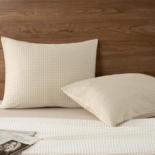 PHF 100% Cotton Waffle Pillow Shams King Size, 2 Pack 20" x 36" Soft Skin-Friendly and Breathable Pillowcases, No Filling, Aesthetic Woven Waffle Weave Pillow Covers for Bed, Linen