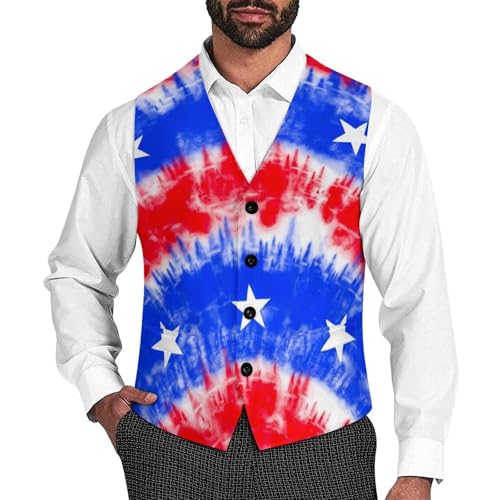 Psychedelic Tie Dye America Flag Men's Suit Vest Slim Fit V-Ncek Waistcoat Business Casual Vest