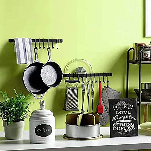 Ysislybin Keukenhaak rail zwart voor keukengerei, keukenrail met 10 haken en 2 schroeven, keukenrail koolstofstaal 43 cm - Image 4