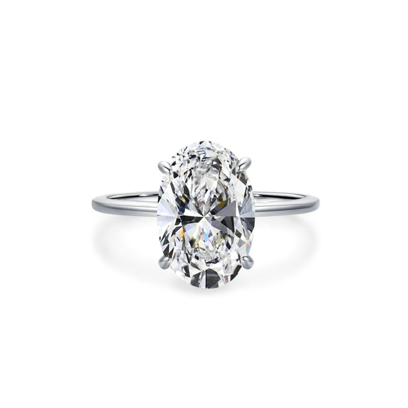 KnSam Anillo de boda de oro blanco 9 K/14 K/18 K, alianzas de boda con moissanita, corte ovalado, anillo solitario Au 375/585/750, oro blanco, talla 47-65