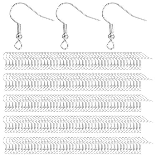 400 Pcs Stainless Steel Earring Hooks Fish Hook Earrings for Jewelry Making French Wire Hooks Coil...