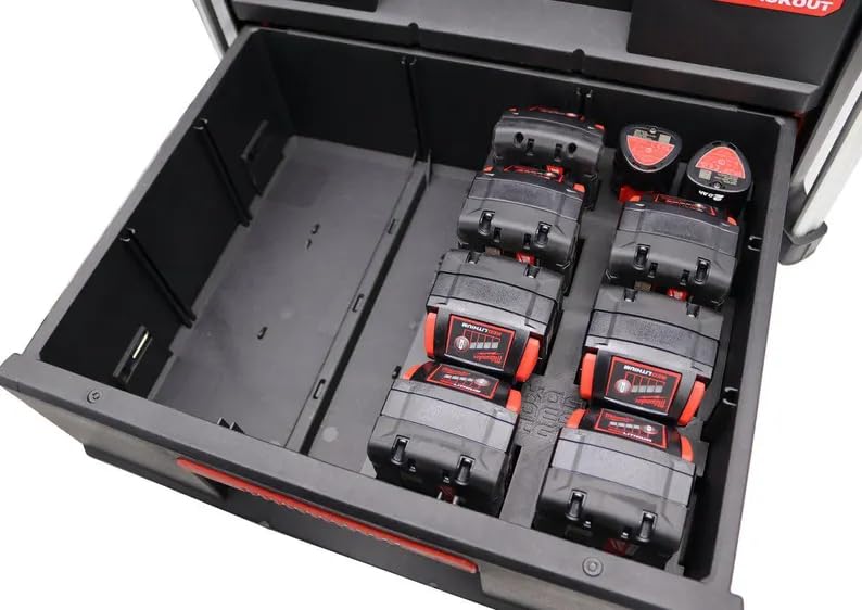 Compatible with MILWAUKEE Packout - 3D Printed PLA+ Insert for M18 / M12 Batteries | Organiser for 2 Drawer Packout - Ready Delivered & Perfect Fit (Batteries 1)