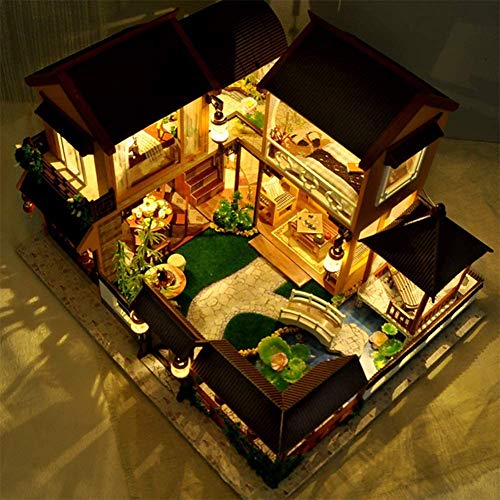 SEESEE.U Holzpuppenhaus DIY 3D Puppenhaus Miniaturmöbel-Kit einschließlich Zubehör und Möbel, Wohnung Zeit, Beleuchtung – Bild 5