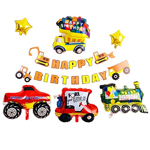 Ponmoo Auto Luftballons Dekoration Geburtstag Junge, Kindergeburtstag Deko Jungen Geburtstag Ballons, Folienballon Geburtstagsdeko Ballon Traktor LKW Zug Geburtstag Dekoration Happy Birthday Ballons