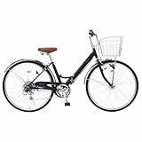 MYPALLAS(マイパラス) 折畳シティサイクル26インチ LEDオートライト 防錆 シマノ製 サムシフト6段変速 ステンレスバスケット/リング錠付 自転車 街乗り 通勤通学 男女兼用 サビに強いパーツを使用したシティサイクル MC550 ブラック