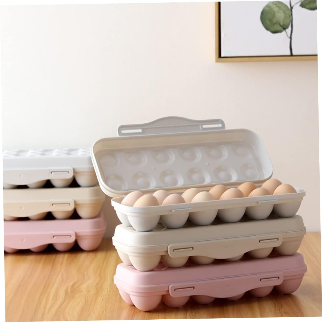 2pcs Stackable Egg Storage Box Portable Collision Refrigerator Container Shatterproof Egg Holder for Camping Kitchen and Fridge Organization Khaki