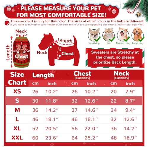 HRTTSY Dog Christmas Jumper with Harness Hole Red Plaid Elk Doggie Outfits Sweater for Small Medium Large Dogs Cats Warm Fall Winter Puppy Clothes Vest Pet Holiday New Year Costume - Image 3