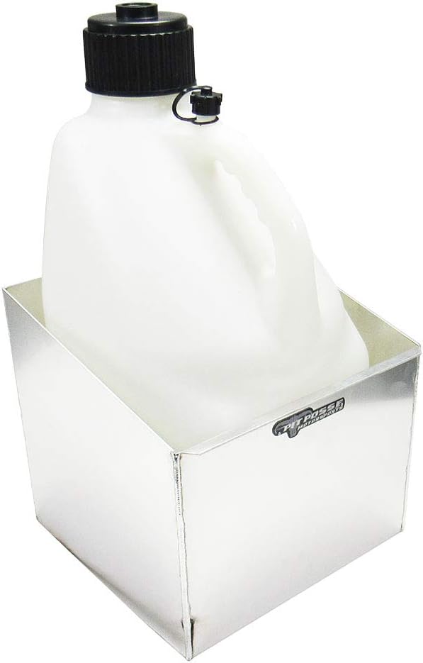 Pit Posse 429 Single Aluminum Utility Fuel Jug Rack Holder Made in USA Enclosed Race Trailer Automotive Shop Garage Gasoline Container Storage Organizer Cabinet Trough Shelf Contains Spillage (Silver)