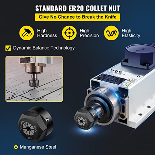 Vevor Air Cooled Spindle Motor 2.2Kw Cnc Spindle Motor 220V Square Air Cooled Spindle Motor Er20 Collet 24000 Rpm Cnc Spindle 6A Spindle Motor 400 Hz For Cnc Router Engraving Milling Machine #TOP2