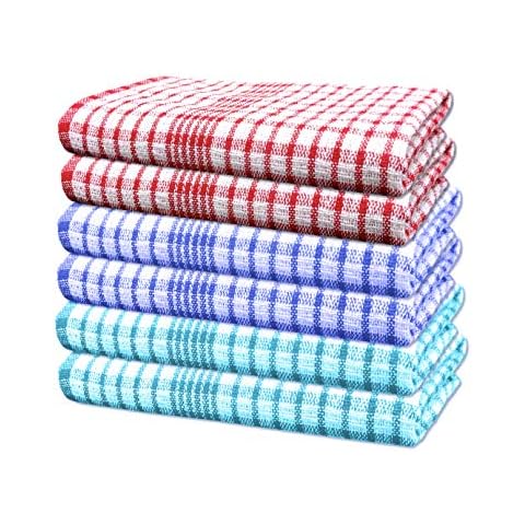 Mono Check Pure Cotton Tea Towels Wonderdry Bar Kitchen Dish Cloth Lint Free Long Lasting Quick Dry Absorbent Towels Set (Multi Colour, Red, Green, Blue, 6) Cover