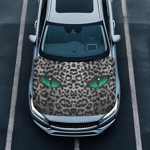 Image of Green Eyes Leopard Print Car Hood Cover Stretch Polyester Car Hood Waterproof Cover All Weather Universal Car Hood Protective Accessories for SUV Sedan Truck Pickup