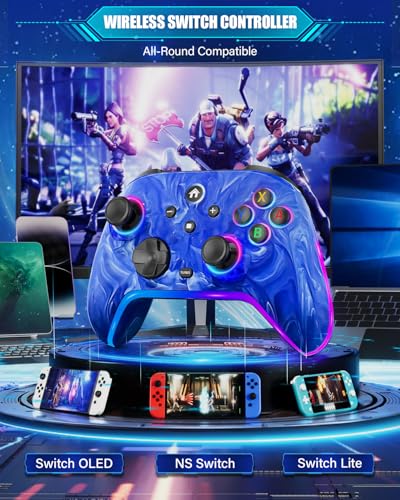 Image of Wireless Switch Controllers for Nitendo Switch /OLED /Lite, 1200mAh Switch Pro Controller with 10 Color Light Modes, Rechargeable Switch Turbo Control with Vibration, Turbo, Wake Up, 6-Axis Gyro