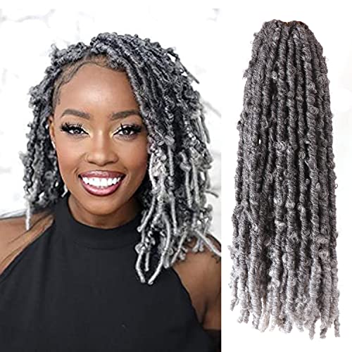 Butterfly Locs Crochet Hair 6 Packs Pre Looped Distressed Locs Crochet Braids Bob Butterfly Locs (TGrey, 18 Inch (6 Packs))