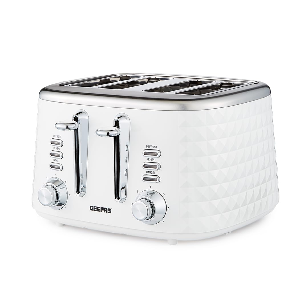 Geepas Argyle 4 Slice Bread Toaster With 7 Level Browning Control 1750WWhite from B&Q