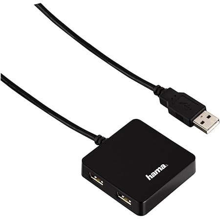 Hama USB Hub 2.0, 4-fach Adapter (Splitter mit 4 USB-Ports, kompakt, großer Buchsenabstand, bus-powered, externer USB-Verteiler) schwarz