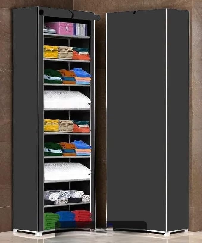 Image of AWTATOS Multipurpose Collapsible Wardrobe Cabinet | Foldable Fabric Organizer with 6-9 Shelves | Portable Clothes Storage Rack for Bedroom, Home & Office (Gray, 9 Layer)