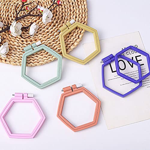 Image of gofidin 6 Pcs DIY Needlecraft Hand Hexagon Embroidery Hoops Plastic Cross Stitch Loop Ring Household Sewing Tools