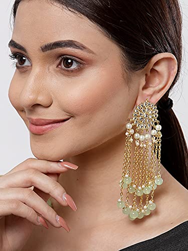 Image of Karatcart Kundan Tassel Earrings for Women (Pink and Green Beads)