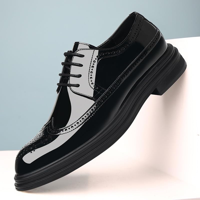 Black Dress Shoes for Men Lace-up Dress Tuxedo Shoes Faux Patent Leather Oxford Dress Shoes(9)4