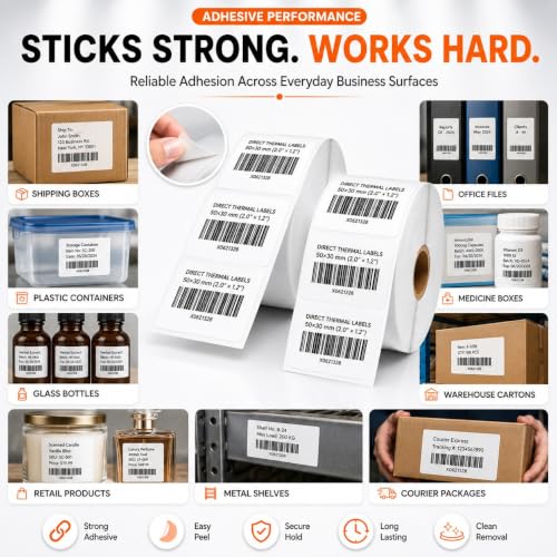 Image of Shreyans Direct Thermal Labels (Pack of 18, 50mm x 30mm - 400 Labels /Roll) - Non Tearable, Water Proof & Non Fade with Permanent Marking - 7200 Labels