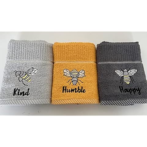 Riggs Three Pack Bee Kitchen Tea Towels Silver Grey, Charcoal Grey and Ochre Yellow 100% Cotton Cover