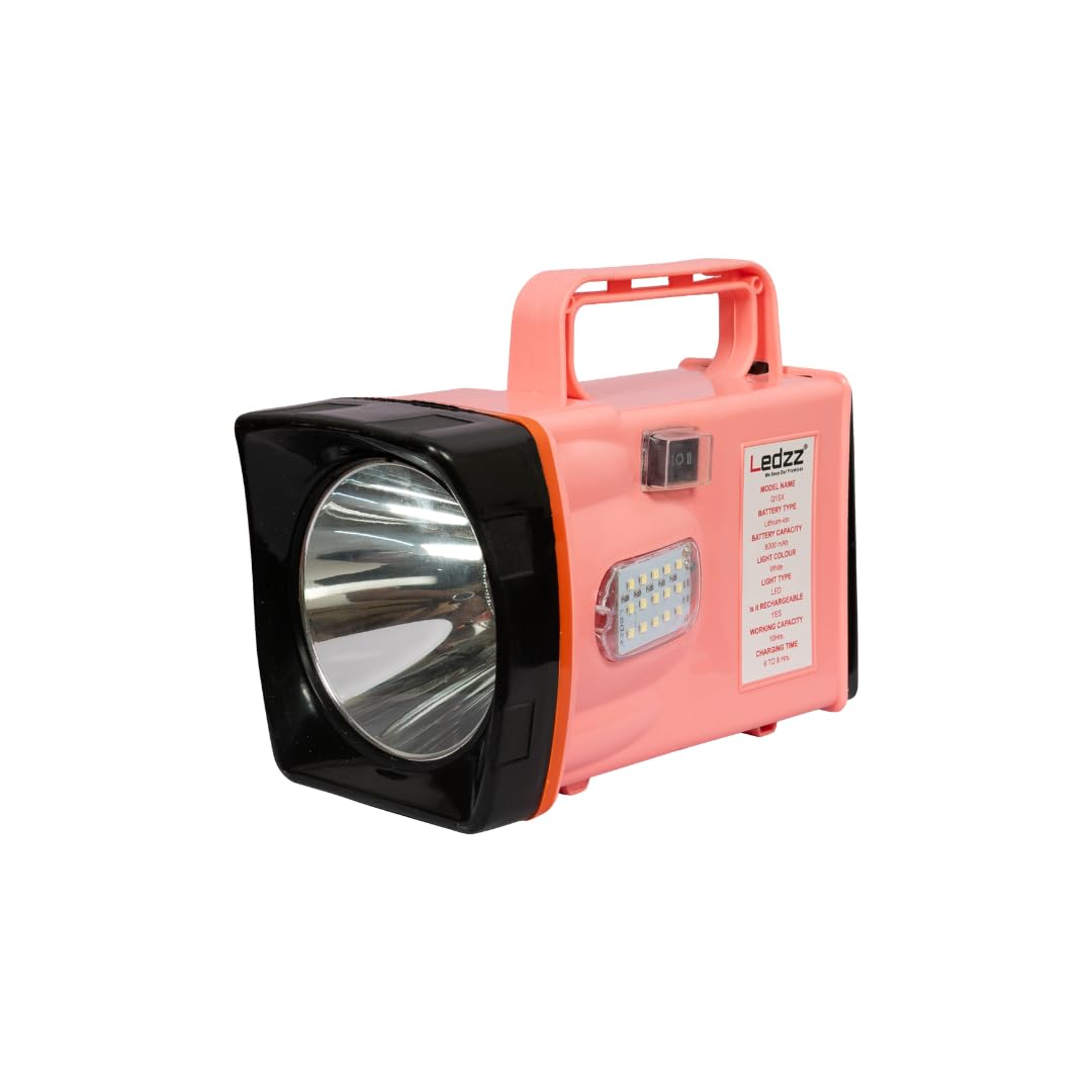 Rechargeable LED Torch Light 50W High Brightness, 6000mAh Lithium-Ion Battery, 10 Hours Backup, Long Range Searchlight with Side LED, Type-C Charging, 2-Way Switch, Portable Emergency Light (Pink)-image-25