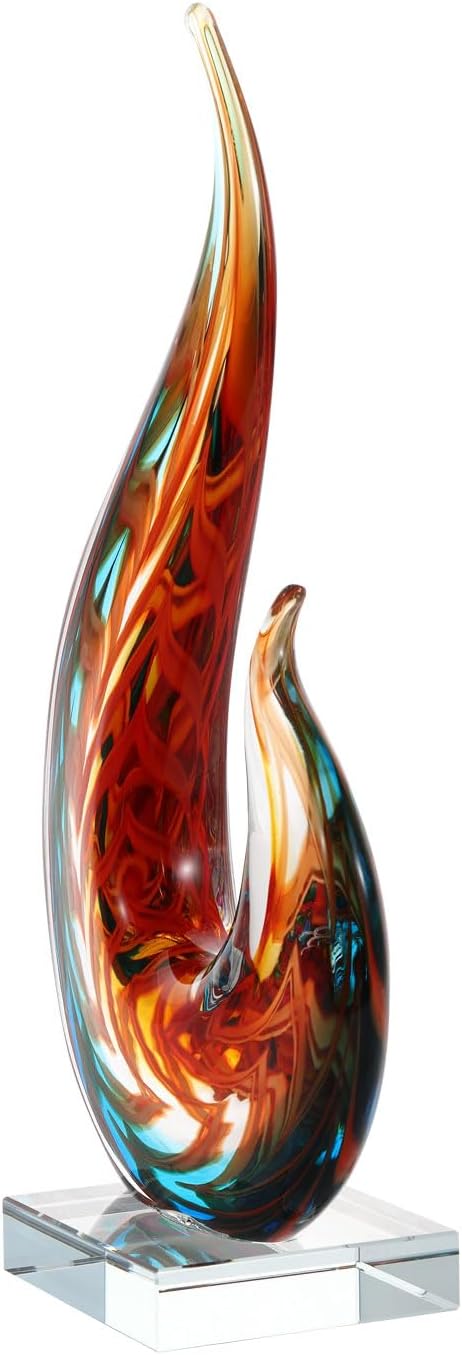 Luxury Lane Hand Blown Flame Sommerso Art Glass Sculpture for Home Decor 16 inch Tall Centerpiece Table Decoration