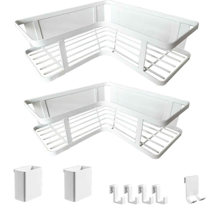 Zilnox 浴室用ラック シャワーラック マグネット お風呂 収納 浴室 洗面所 バスルーム 2段 ホワイト 幅25x奥行25x高8CM