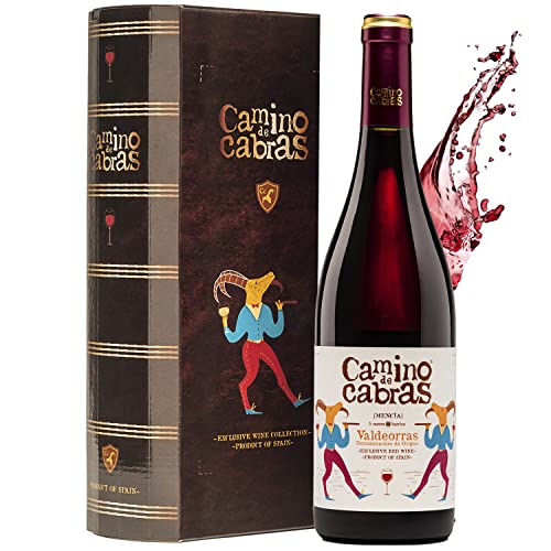 Pack Regalo Vino Tinto | Mencia Crianza Valdeorras | Vino Bueno para Regalar | Estuche Vino Gallego | Producto Gourmet | 1 Botella x 750 ml CAMINO DE CABRAS | Regalo original | Vino Tinto de Calidad