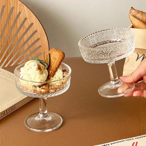 Image of PrimeWorld Stemmed Fluted Glass Dessert Bowls Set of 6 (200ml) | Vintage Ribbed Coupe Glasses for Ice Cream, Panna Cotta, Mousse & Cocktails | Elegant Serving Cups