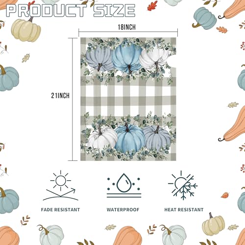 Autumn Fall Mailbox Cover Magnetic Blue Pumpkin Leaves Checkered Mailbox Wraps Post Letter Box Cover for Garden Yard Home Decor Standard Size 21\" x 18\"