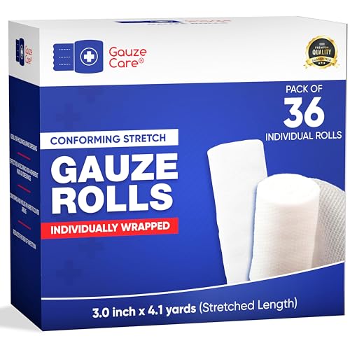 Gauze Rolls 3 inch 36 Rolls Premium Quality Lint and Latex-Free Rolled Gauze 3 inches x 4.1 Yards - Conforming Stretch Bandages Designed for Effective Wound Care & Comfort