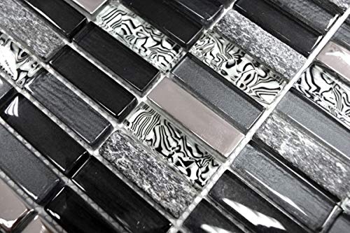 Mosaïque en verre transparent - Gris et noir - Rectangulaire - Carreaux Mosaique - MOS87-SM88_f