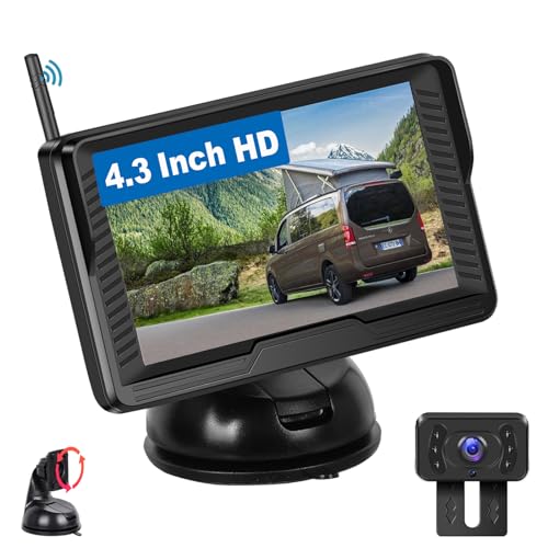 Podofo Wireless Reversing Camera Kit with 4.3” IPS Monitor, IP69 Waterproof Backup Camera, Stable Digital Signals, Wide Angle Night Vision, Car/SUV/RV/Camper Camera