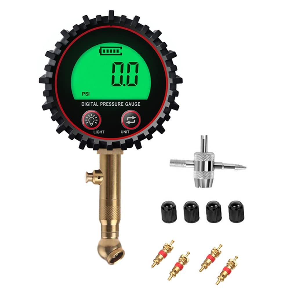 AGAATI Manómetro Digital para neumáticos, Mandril de Aire y Accesorios para compresores, Pantalla LCD, Foco LED Resistente, 255PSI