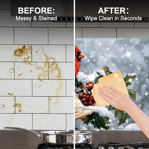 Image of Red Cardinal Holly Bells Backsplash Peel and Stick, 35.4x23.6 in