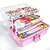 LINAYE 3000+PCS Kit Manualidades Niños, Kit de Manualidades DIY Todo en Uno Maletín Caja Manualidades, Conjunto Material Manualidades con Pompones y Varillas de Limpieza, Regalo Ideal 4-8 rosa