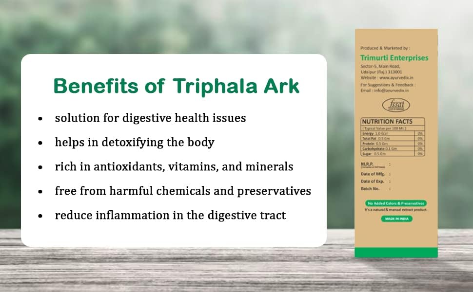 Image of Ayurvedix Triphala Ark 200 ml | Triphala Hydrosol (Amla, Haritaki, Bibhitaki) | Supports Digestion & Gut Health | Herbal Detox & Antioxidant Support | Ayurvedic Liquid | FSSAI Certified