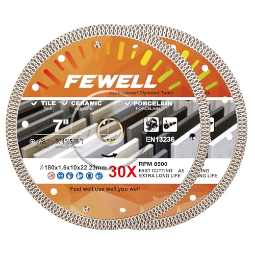 FEWELL 7 Inch Super Thin Diamond Tile Blade Set of 2 Pieces